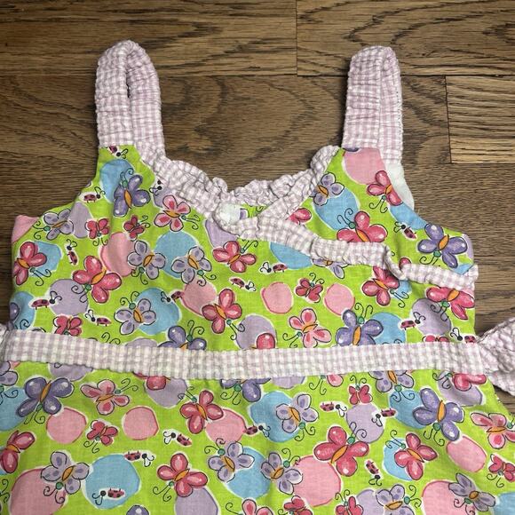 Girls 3T Yellow Pink Seersucker Gingham Dress Butterfly Cotton Blend BT Kids - Picture 4 of 11